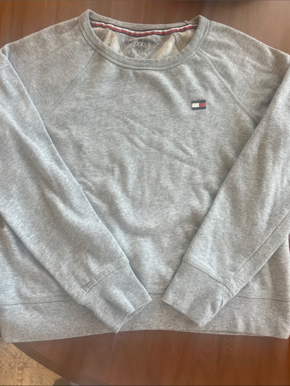Tommy Hilfiger Gray Crewneck Sweatshirt with Signature Stripe Detail